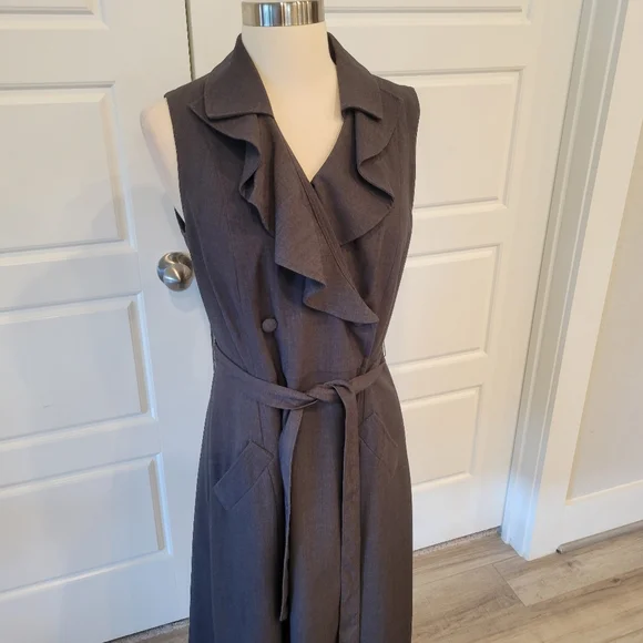 SANDRA DARREN Black Ruffled Gray Double- Breasted Blazer Midi Dress Size 10 - Picture 3 of 15